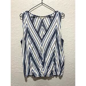Max Studio Tank Womens XL Blue & White Striped Stretchy Sleeveless Top Coastal